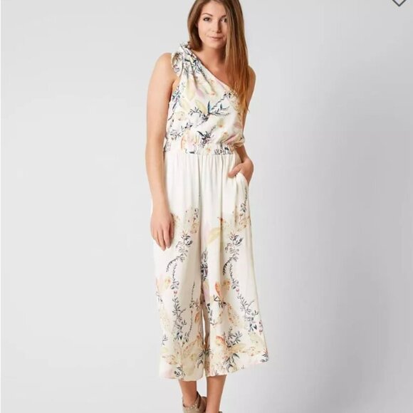 Free People Floral One-Shoulder Jumpsuit - Cream and Blue - Picture 1 of 5